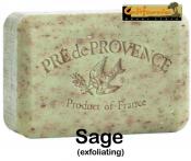 Pre de Provence Sage Soap Bar. Herbal and slightly musky (good choice for men). Embedded pieces of sage (exfoliating)