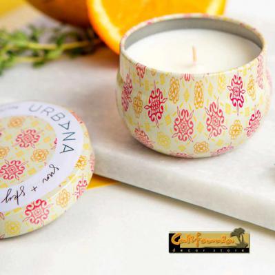 Urbana Home Collection Mini Candle in Tin - 2.5 Ounce - Sun + Sky - Lid Open