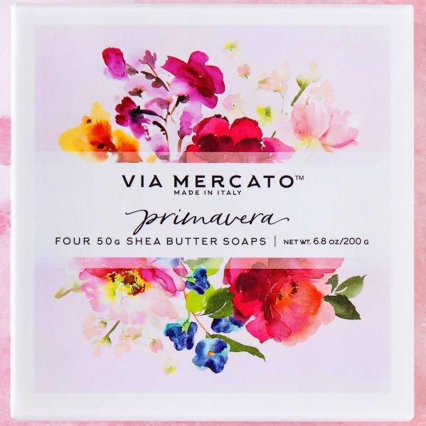 Via Mercato Soap Primavera Spring Flowers Gift Set Box of 4 x 50 grams