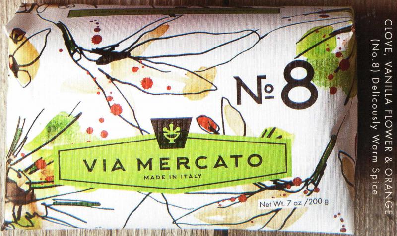 Via Mercato Soap No.8 Clove, Vanilla Flower and Orange 200 gram Bath Bar