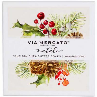 Via Mercato Soap Natale Winter Holiday Gift Set Box of 4 x 50 grams