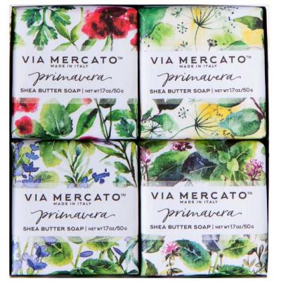 Via Mercato Soap Primavera Fresh Herbs Gift Set Box of 4 x 50 grams Contents