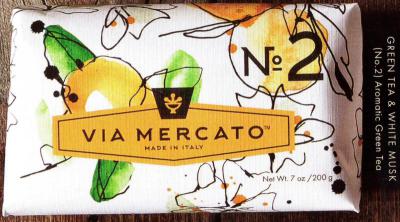 Via Mercato Soap No.2 Green Tea, White Musk 200 gram Bath Bar Wrapped