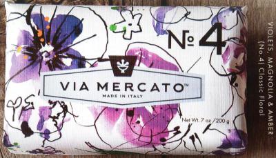 Via Mercato Soap No.4 Violets, Magnolia, Amber 200 gram Bath Bar Wrapped