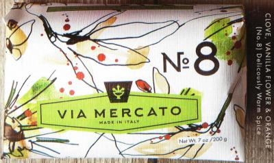 Via Mercato Soap No.8 Clove, Vanilla Flower, Orange 200 gram Bath Bar Wrapped